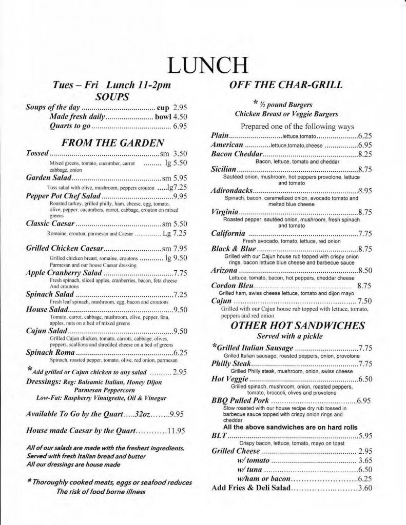 LUNCH The Pepper Pot Restaurant