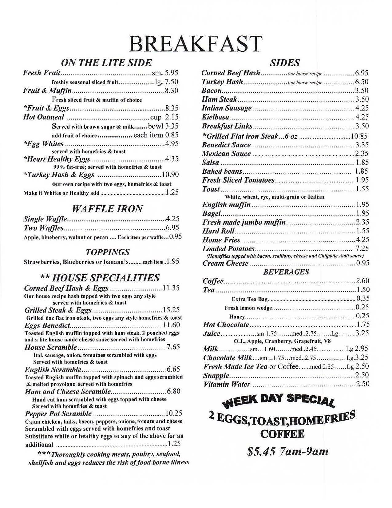 The Pepper Pot Restaurant Southington CT Breakfast Menu Page 2