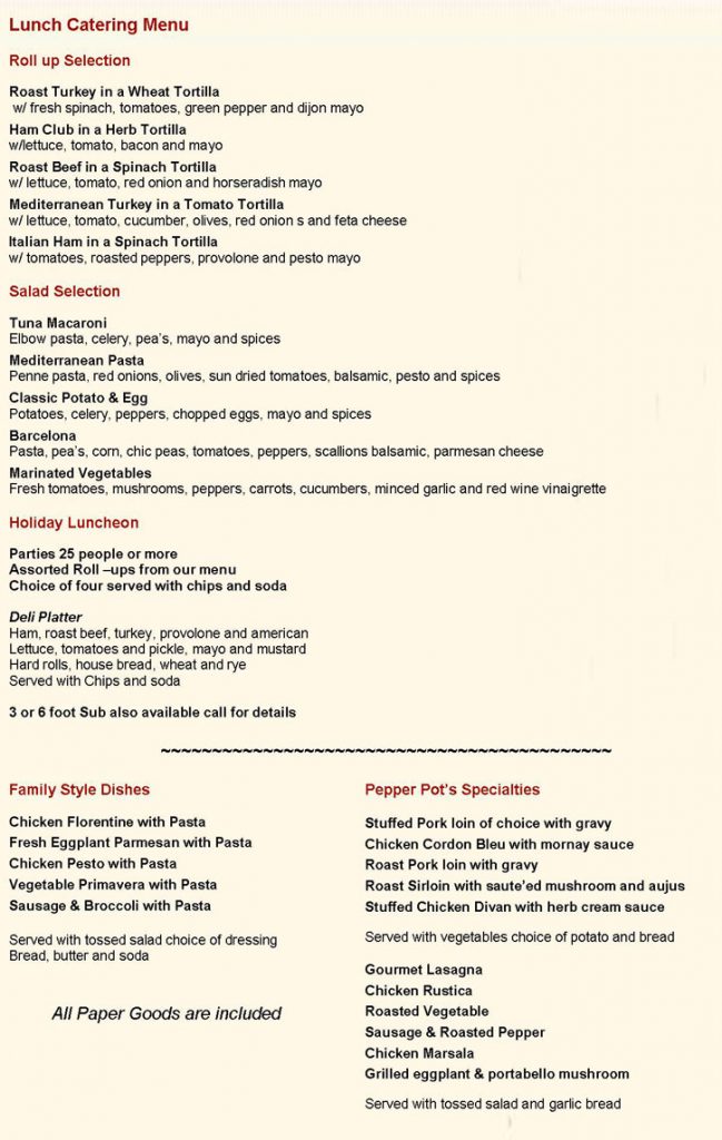 Catering Lunch The Pepper Pot Restaurant