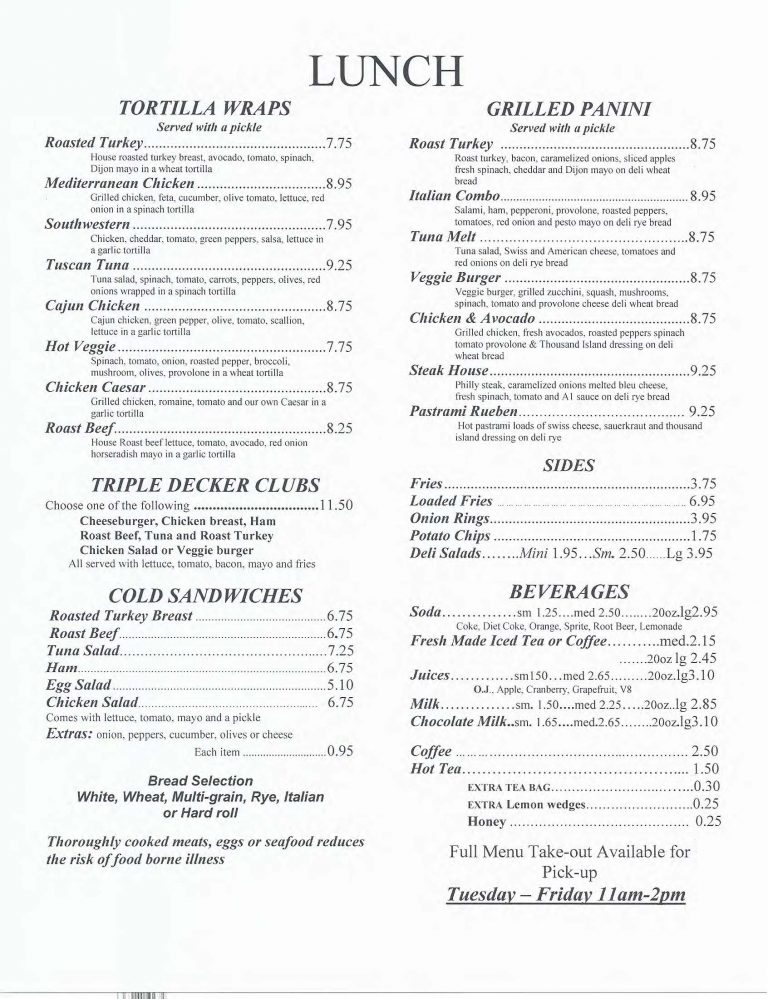 LUNCH The Pepper Pot Restaurant