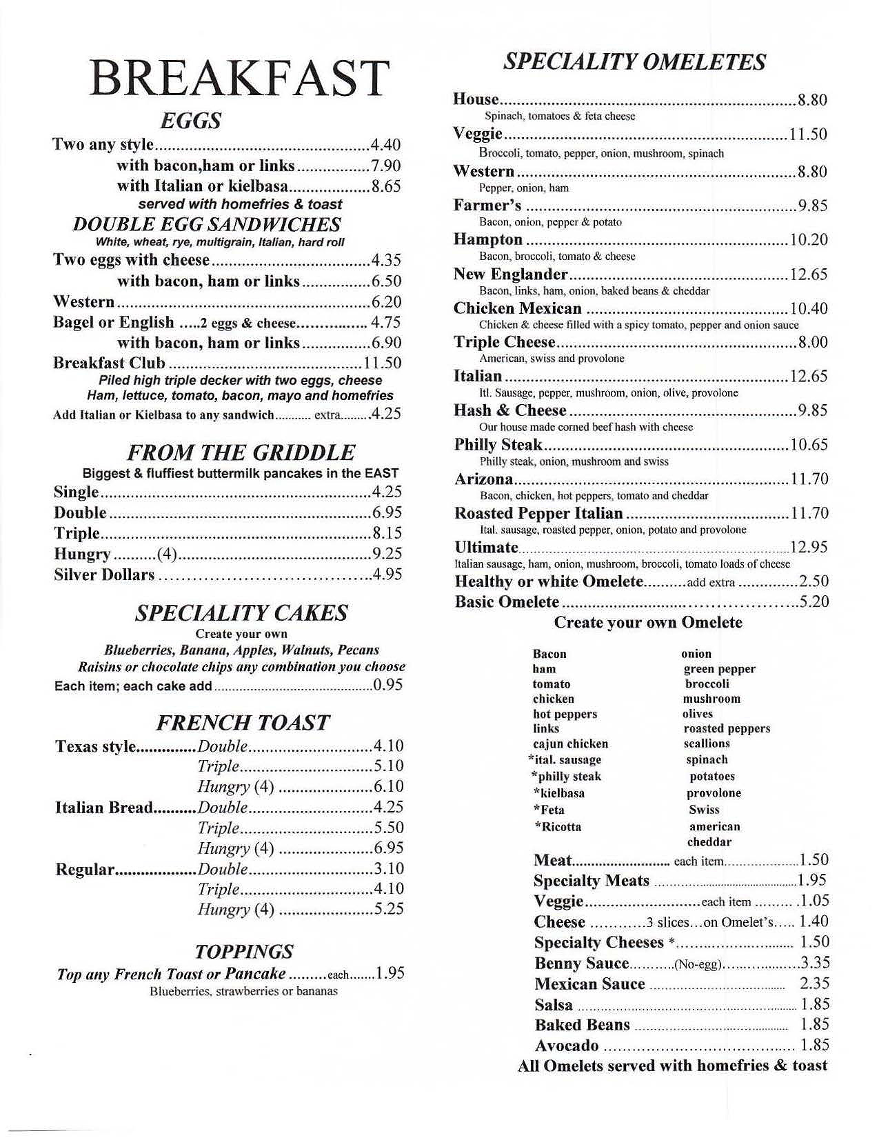 The Pepper Pot Restaurant Southington CT Breakfast Menu Page 1