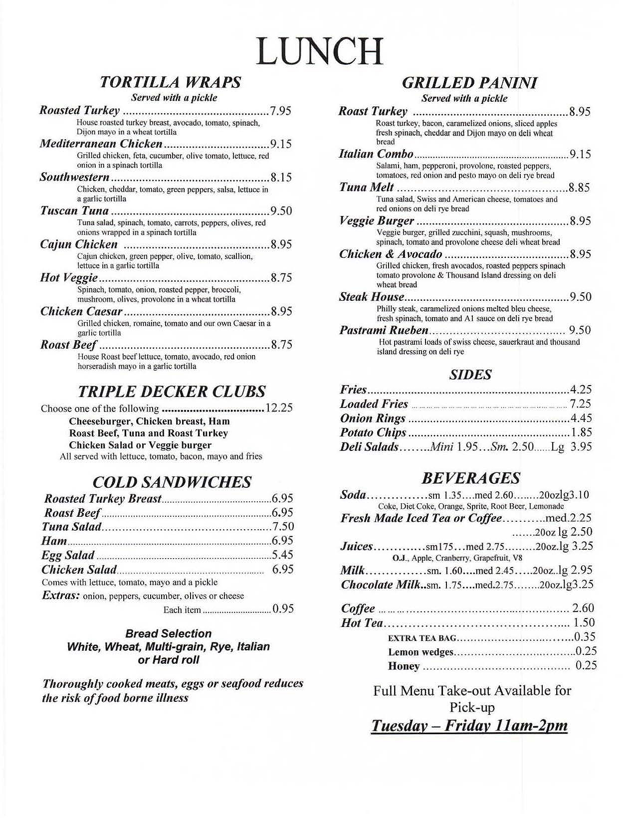 The Pepper Pot Restaurant Southington CT Lunch Menu Page 2